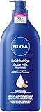 NIVEA Reichhaltige Body Milk, intensiv pflegende Körpercreme mit purem Hyaluron, Mandelöl und...