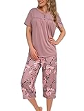 Evolyline Schlafanzug Damen Kurz, Shorty Pyjama Set Sommer, Schlafanzüge für Damen Kurzarm Top und...