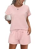 Litherday Damen Schlafanzug Kurz Pyjama Set Baumwolle Rundhals Zweiteiliger Nachtwäsche Hausanzug...