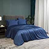 Luowei Kühlender Bettwäsche 135 x 200 cm Bambusfaser Sommer Dunkelblau Atmungsaktiv Weich...