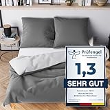Wolkenfeld Bettwäsche 135x200 cm – Hellgrau/Dunkelgrau - kuschlig weich & bügelfrei – ÖKO-TEX...